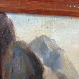 Картина "Жизнь на горном озере" холст, масло, небольшие дефекты рамы, есть подпись худ-ка, 152х67см. Картинка 14